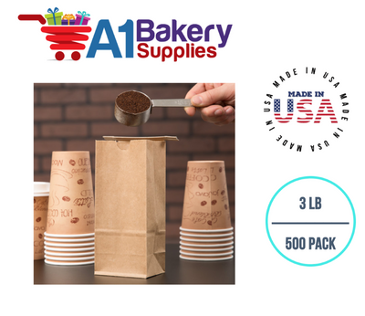 3 LB Size Brown No Window Tin Tie Bags 500 PCS  Kraft  Bakery Bags with No Window Resealable Tin Tie Tab Lock Poly-Lined Bags Kraft Paper Bags for Cookies, Coffee
