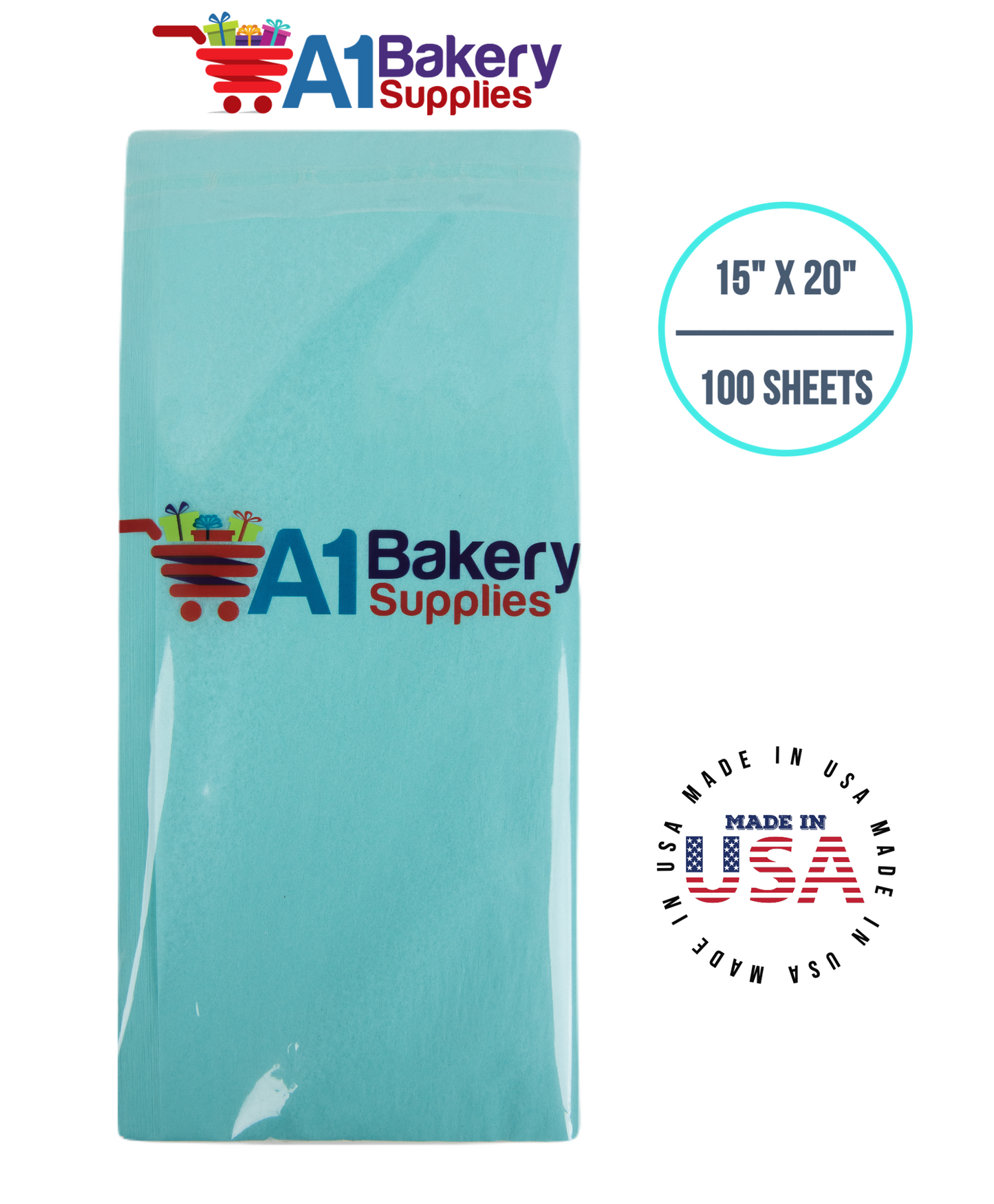 Aqua Blue Color Tissue Paper 15 Inch x 20 Inch - 100 Sheets