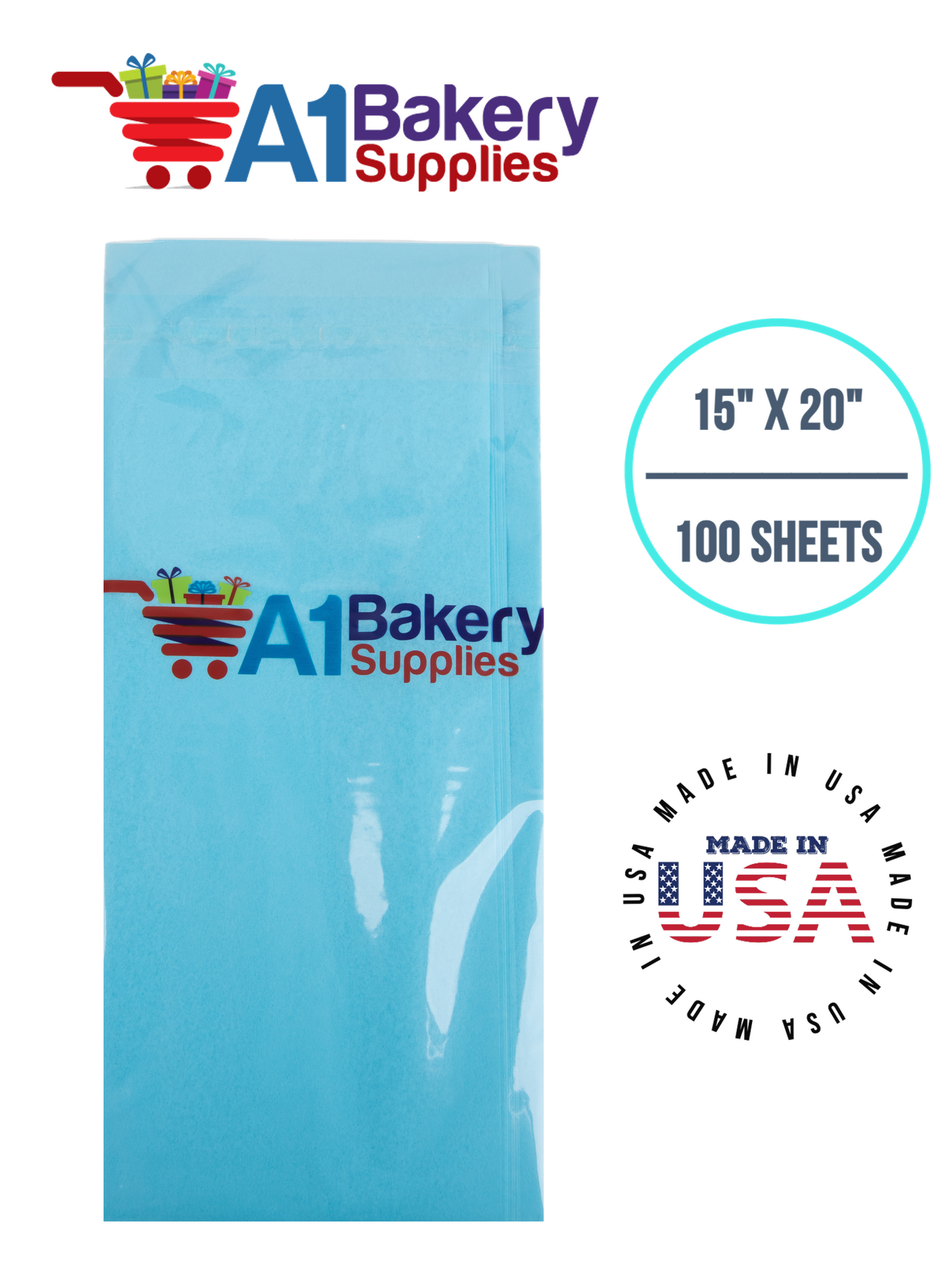 Oxford Blue Tissue Paper Squares, Bulk 100 Sheets, Premium Gift Wrap and Art Supplies for Birthdays, Holidays, or Presents by A1BakerySupplies, Medium 15 Inch x 20 Inch