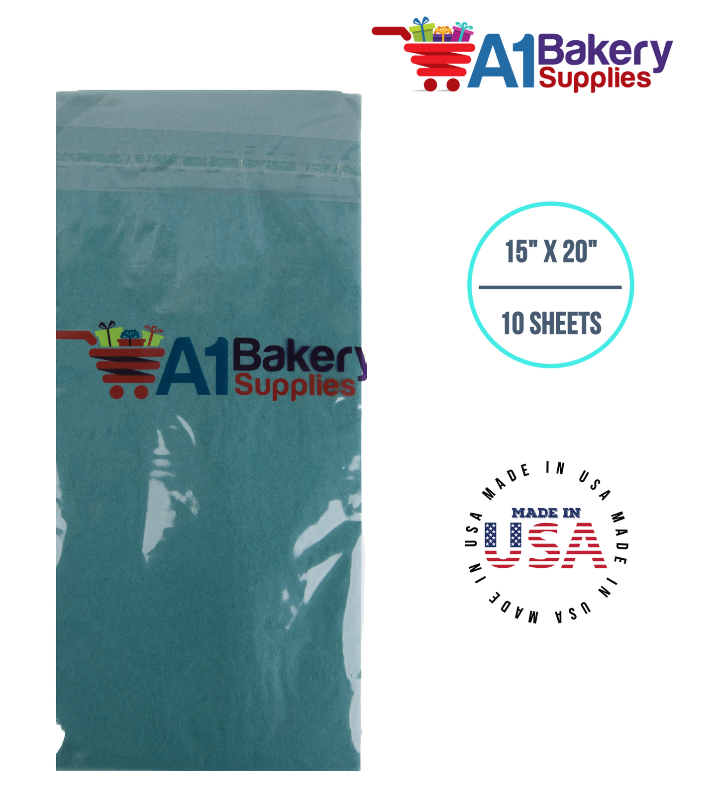 Teal Tissue Paper Squares, Bulk 10 Sheets, Premium Gift Wrap and Art Supplies for Birthdays, Holidays, or Presents by A1BakerySupplies, Small 15 Inch x 20 Inch