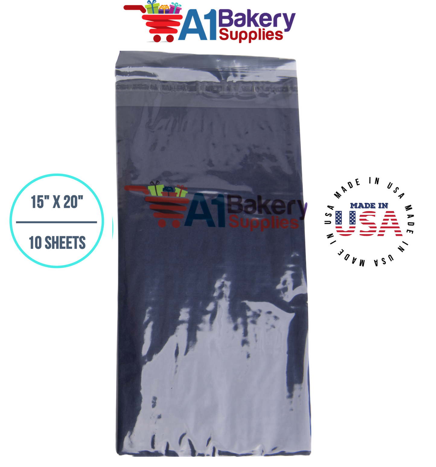 Black Tissue Paper Squares, Bulk 10 Sheets, Premium Gift Wrap and Art Supplies for Birthdays, Holidays, or Presents by A1BakerySupplies, Small 15 Inch x 20 Inch