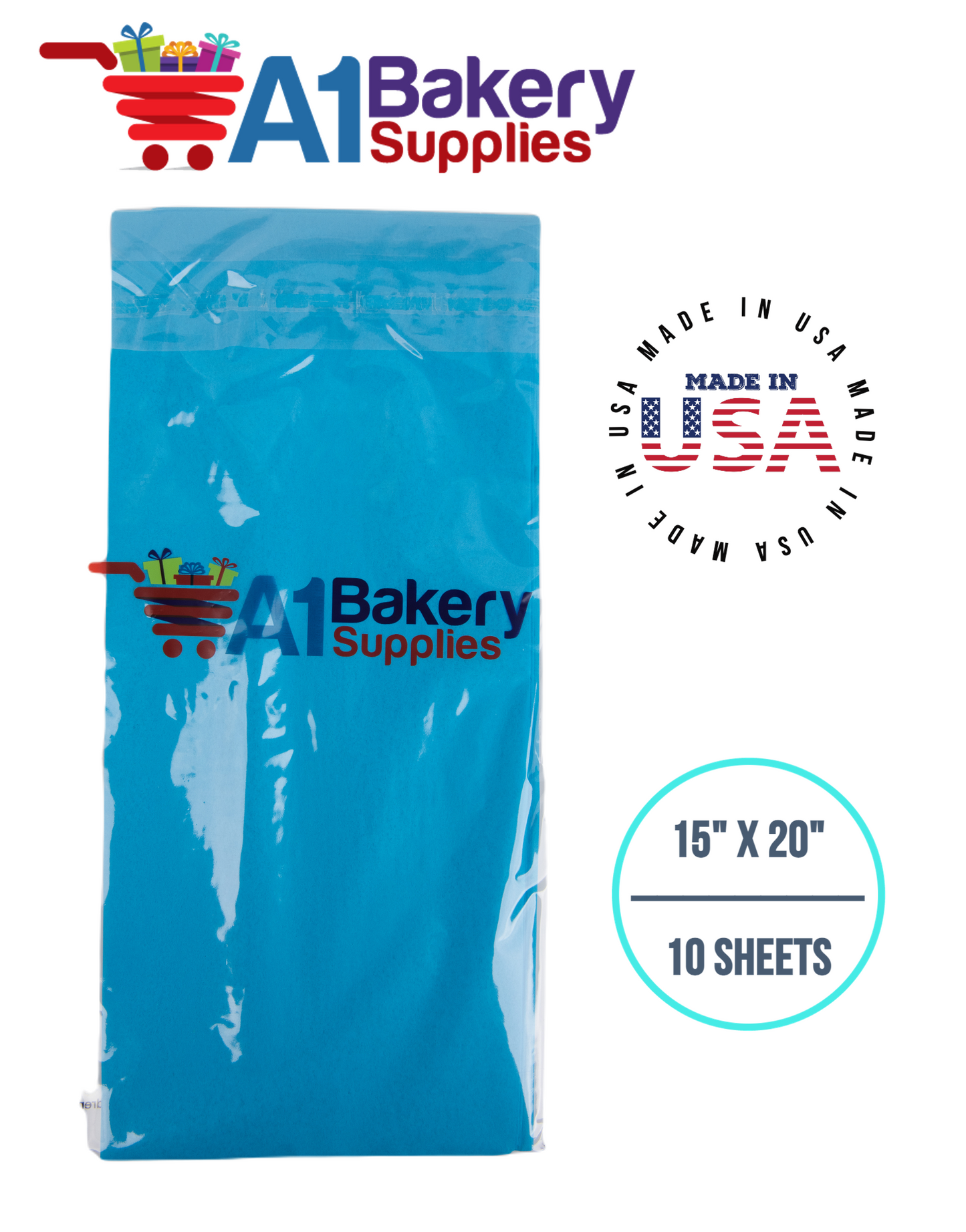 Turquoise Blue Tissue Paper Squares, Bulk 10 Sheets, Premium Gift Wrap and Art Supplies for Birthdays, Holidays, or Presents by A1BakerySupplies, Large 15 Inch x 20 Inch