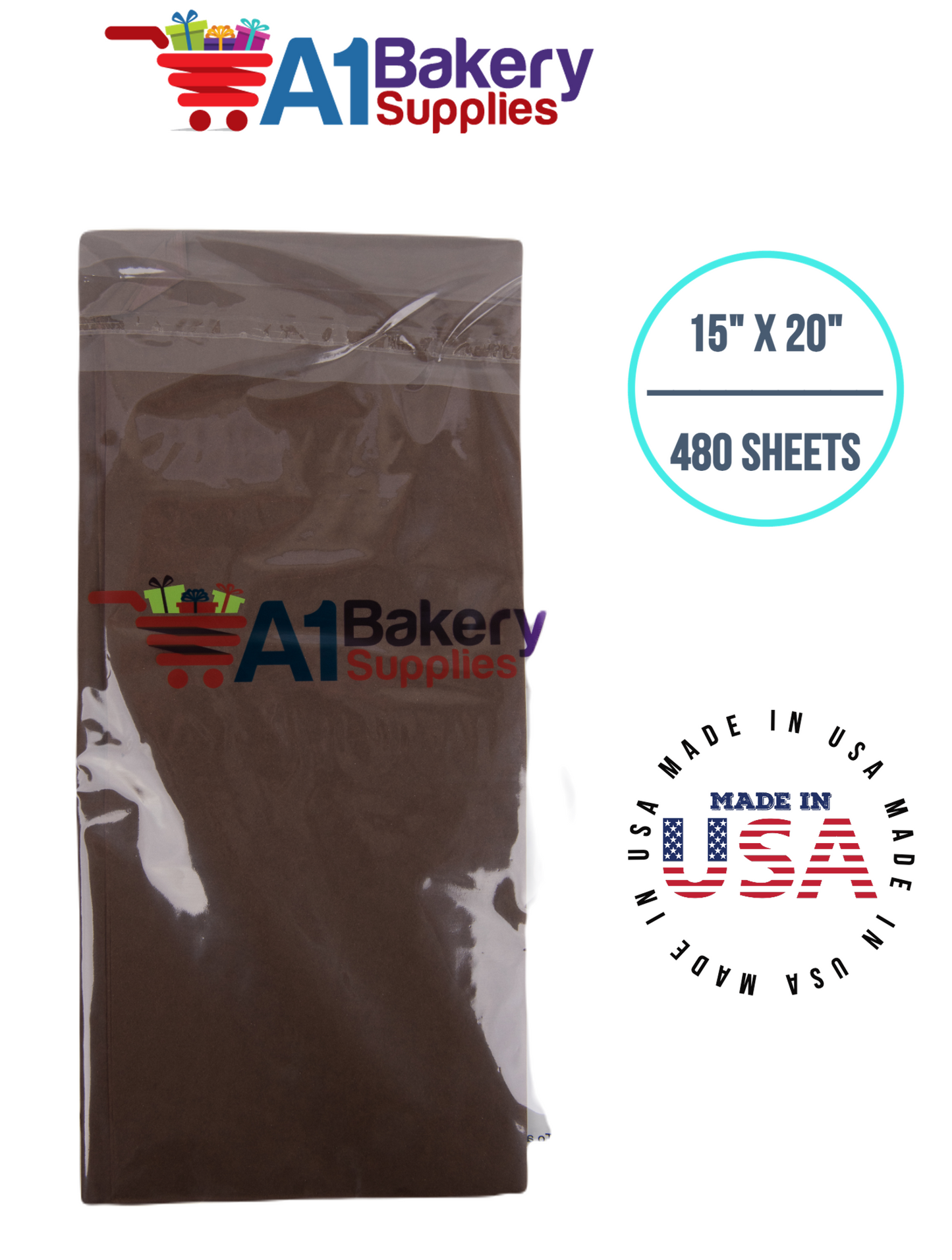 Chocolate Tissue Paper Squares, Bulk 480 Sheets, Premium Gift Wrap and Art Supplies for Birthdays, Holidays, or Presents by A1BakerySupplies, Large 15 Inch x 20 Inch