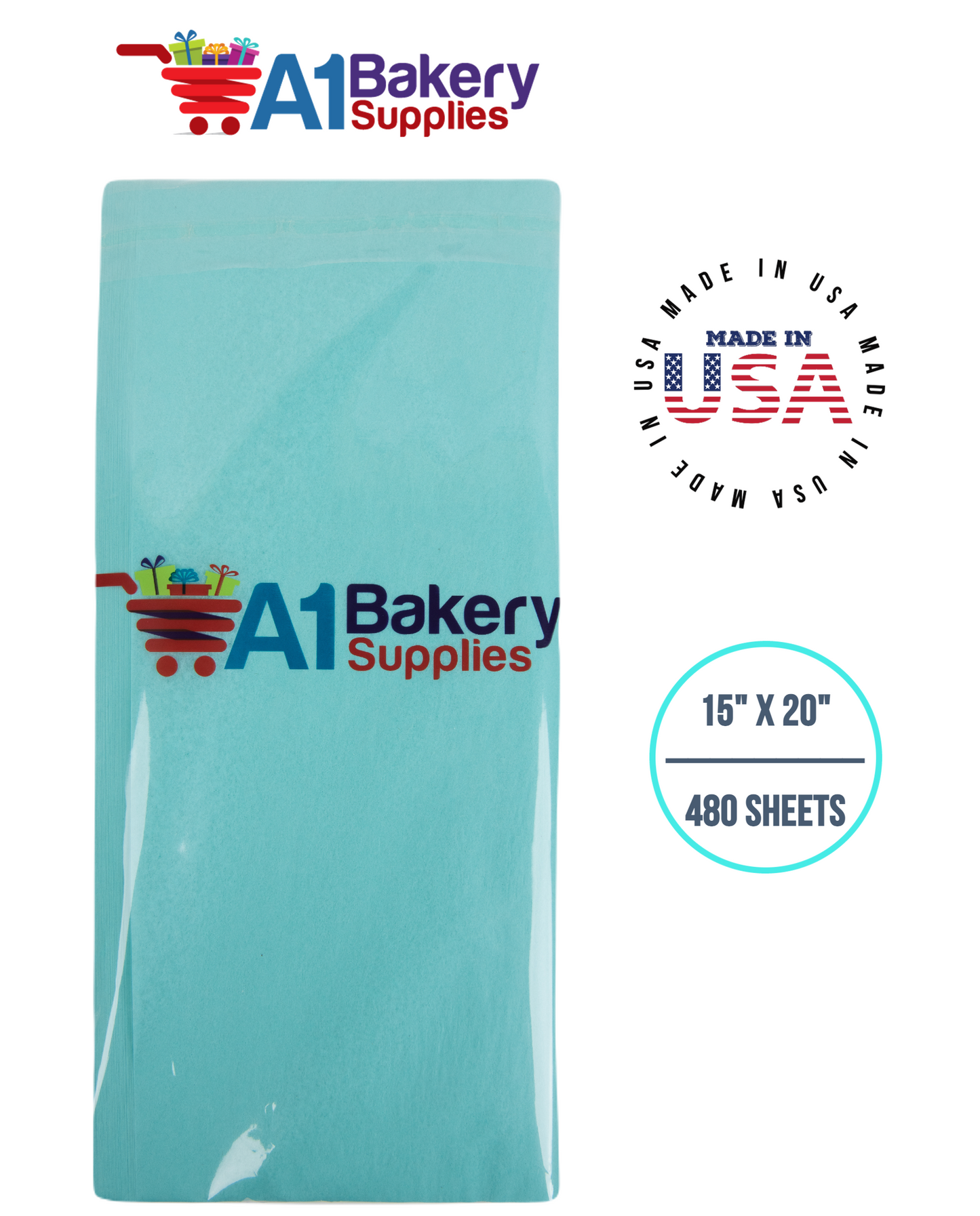 AQUA BLUE Color Tissue Paper 15 Inch x 20 Inch - 480 Sheets