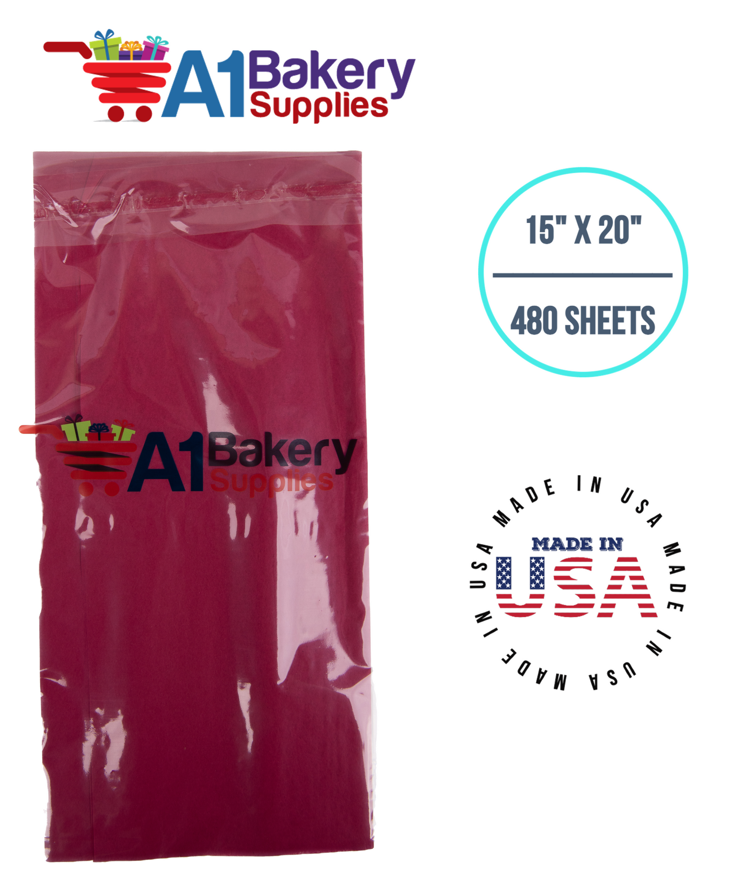Cranberry Color Tissue Paper 15 Inch x 20 Inch - 480 Sheets