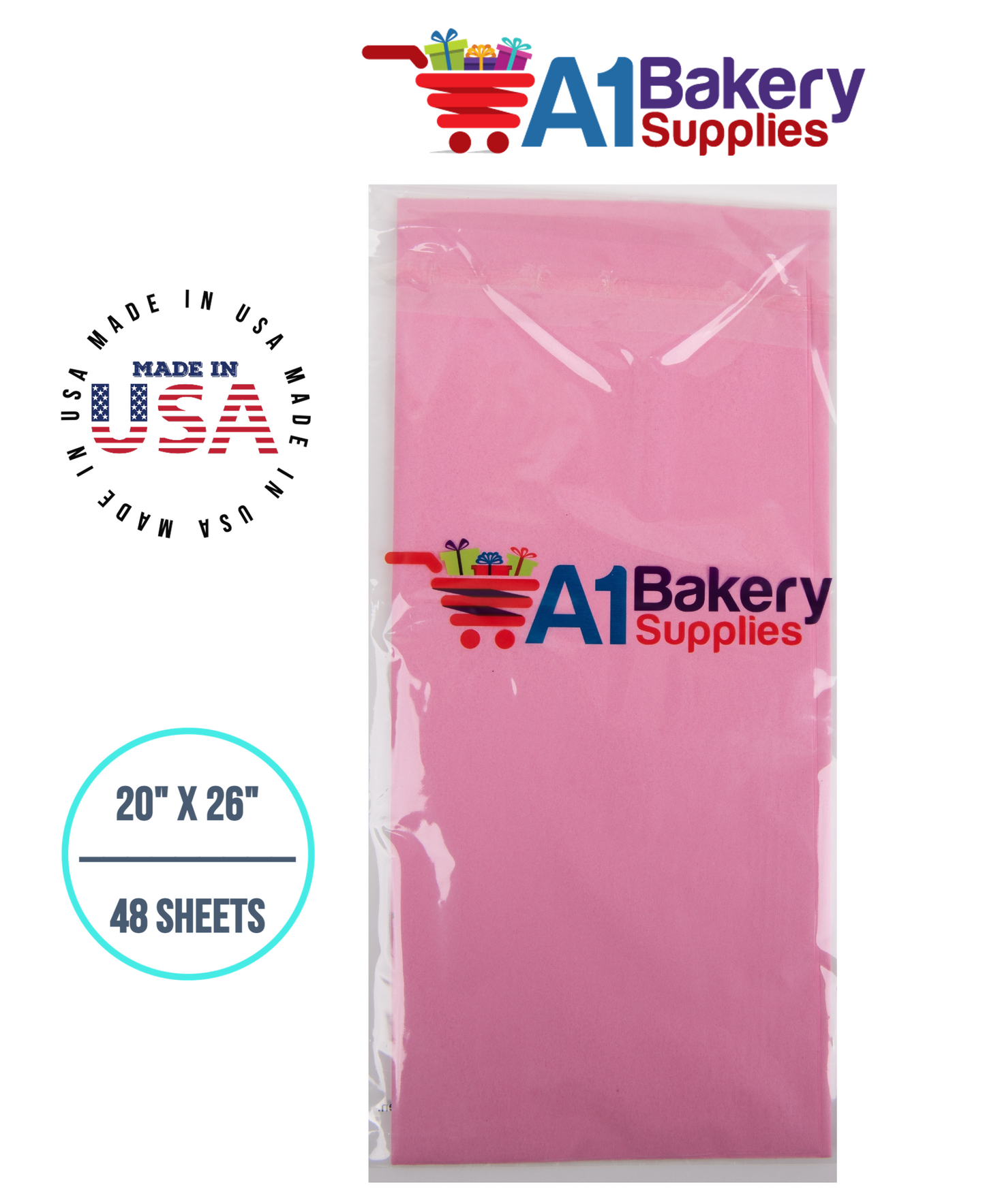 Pink Tissue Paper Squares, Bulk 48 Sheets, Premium Gift Wrap and Art Supplies for Birthdays, Holidays, or Presents by A1BakerySupplies, Medium 20 Inch x 26 Inch