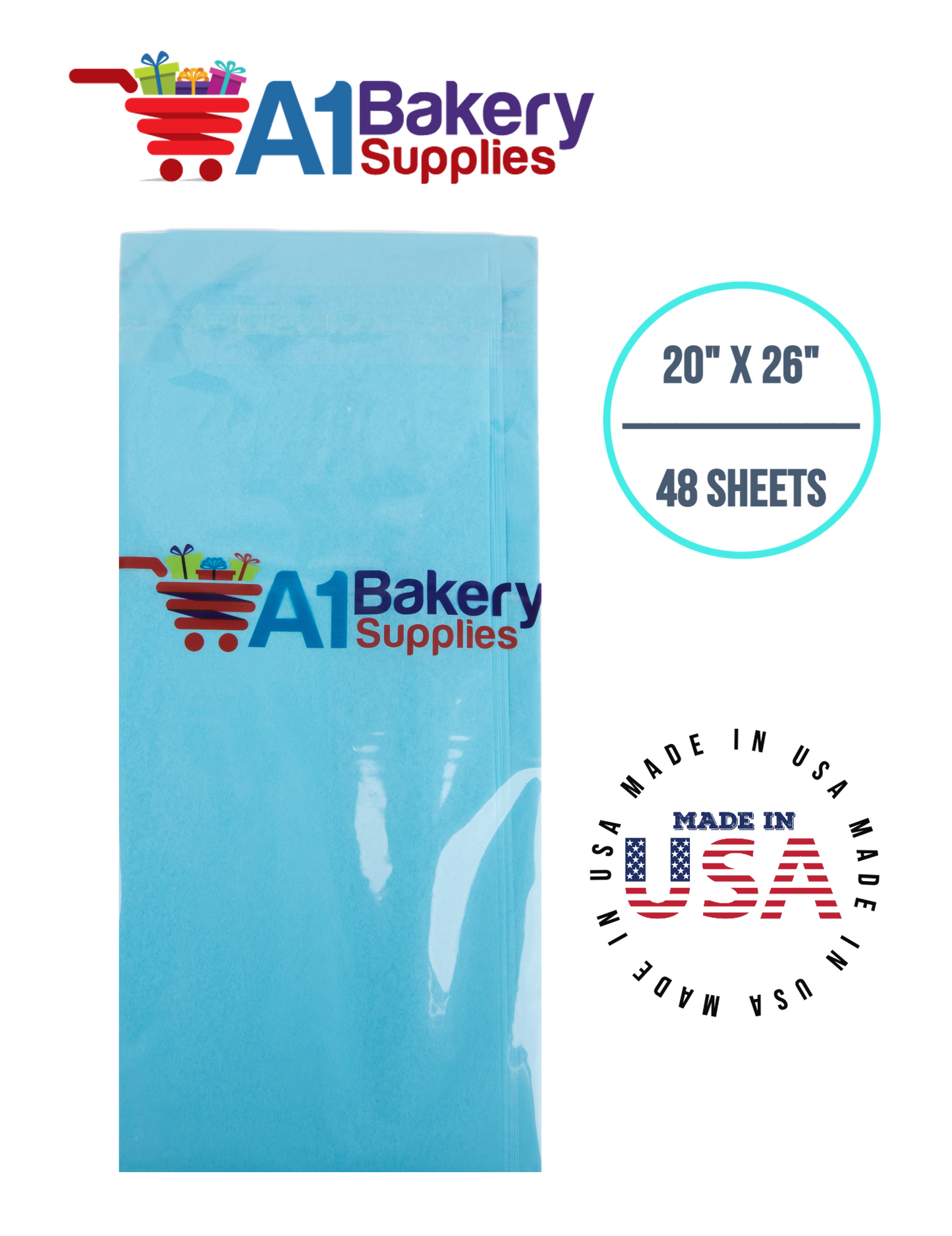 Oxford Blue Tissue Paper Squares, Bulk 48 Sheets, Premium Gift Wrap and Art Supplies for Birthdays, Holidays, or Presents by A1BakerySupplies, Medium 20 Inch x 26 Inch