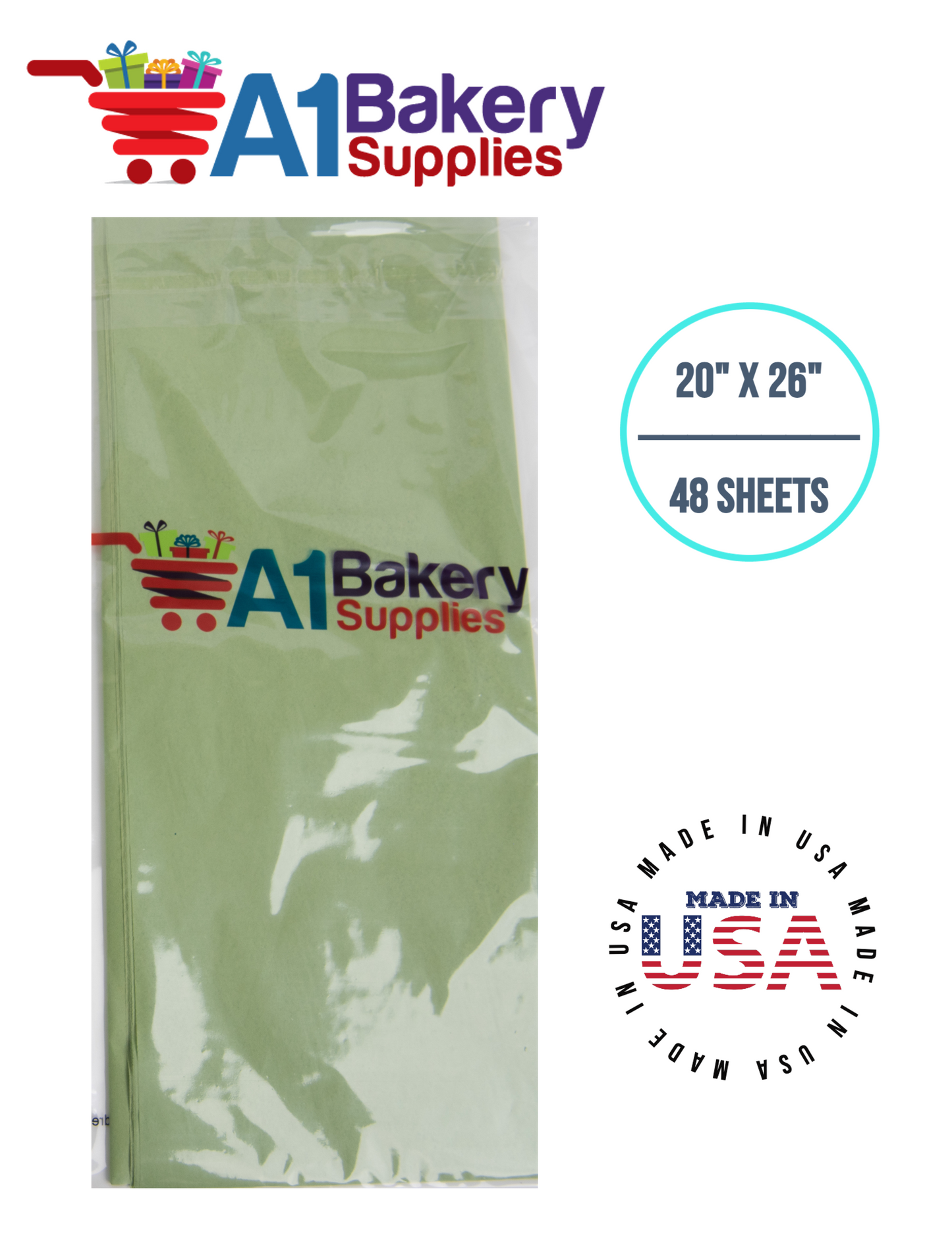 Sage Tissue Paper Squares, Bulk 48 Sheets, Premium Gift Wrap and Art Supplies for Birthdays, Holidays, or Presents by A1BakerySupplies, Medium 20 Inch x 26 Inch