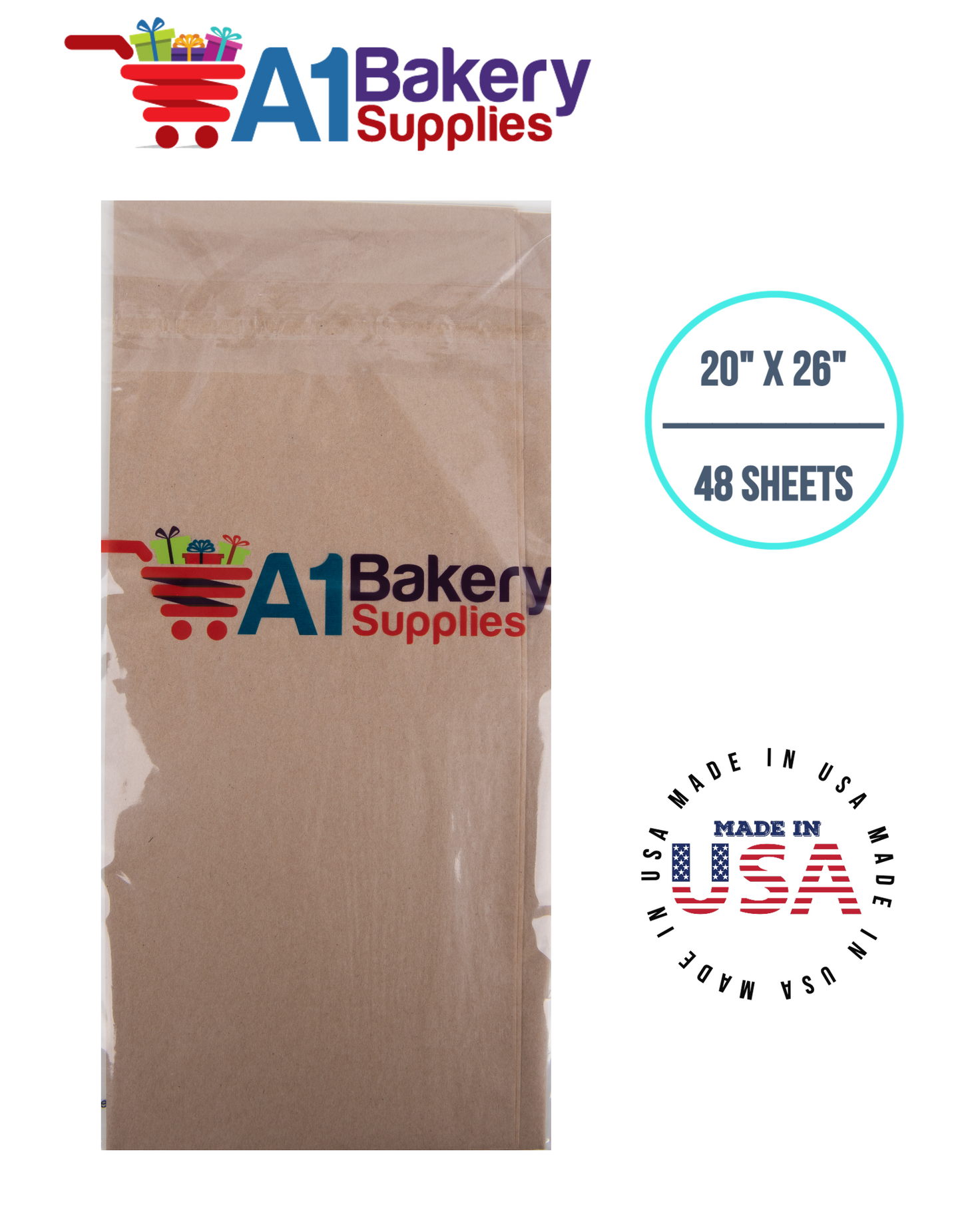 Solid Craft Tissue Paper Squares, Bulk 48 Sheets, Premium Gift Wrap and Art Supplies for Birthdays, Holidays, or Presents by A1BakerySupplies, Medium 20 Inch x 26 Inch