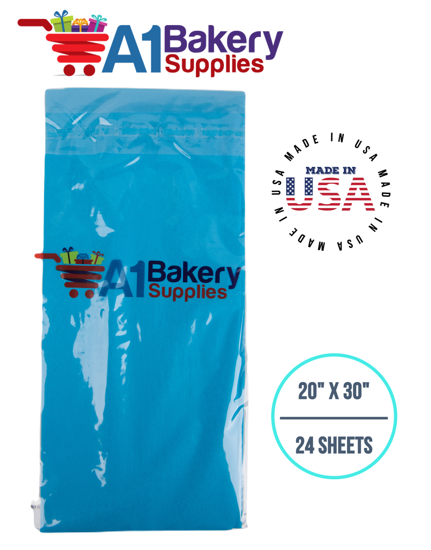 Turquoise Blue Tissue Paper Squares, Bulk 24 Sheets, Premium Gift Wrap and Art Supplies for Birthdays, Holidays, or Presents by A1BakerySupplies, Small 20 Inch x 30 Inch