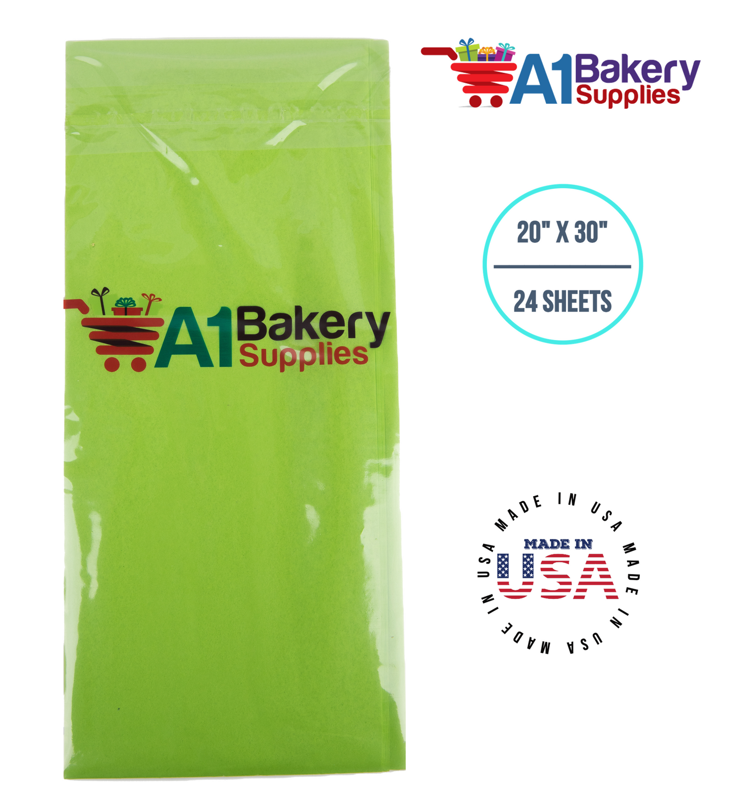 Bright Lime Tissue Paper Squares, Bulk 24 Sheets, Premium Gift Wrap and Art Supplies for Birthdays, Holidays, or Presents by A1BakerySupplies, Large 20 Inch x 30 Inch