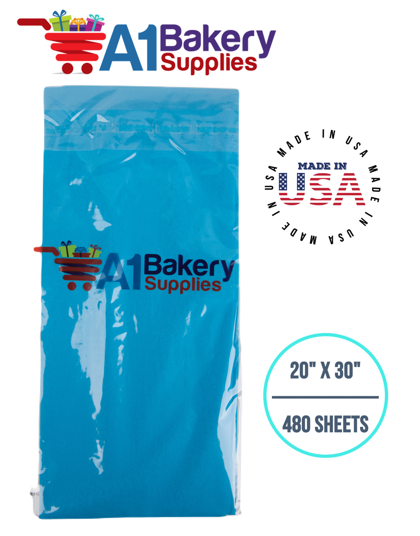 Turquoise Blue Tissue Paper Squares, Bulk 480 Sheets, Premium Gift Wrap and Art Supplies for Birthdays, Holidays, or Presents by A1BakerySupplies, Large 20 Inch x 30 Inch