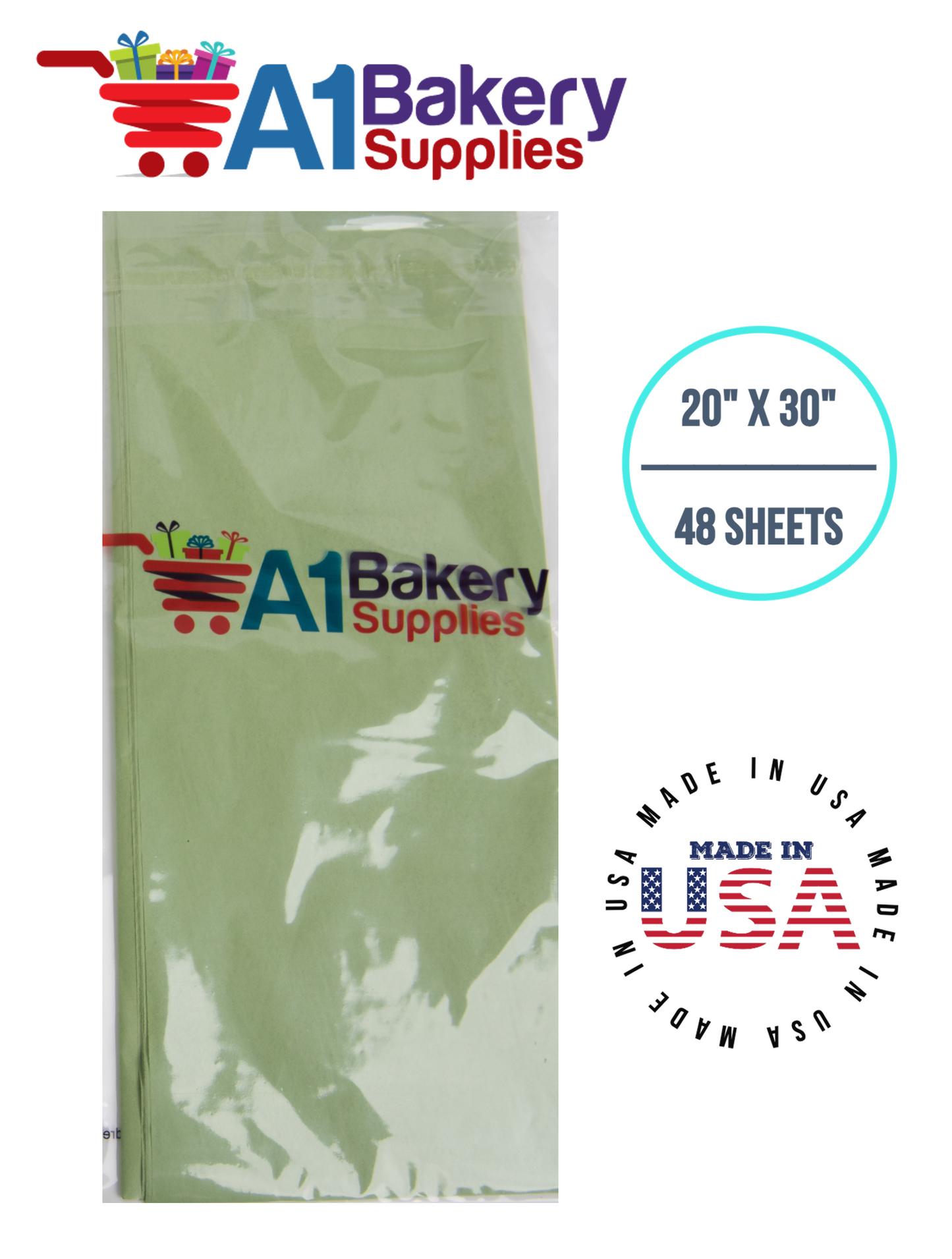 Sage Tissue Paper Squares, Bulk 48 Sheets, Premium Gift Wrap and Art Supplies for Birthdays, Holidays, or Presents by A1BakerySupplies, Medium 20 Inch x 30 Inch