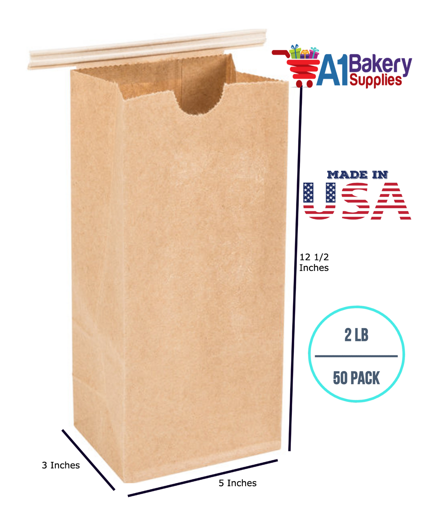 2LB Size Brown No Window Tin Tie Bags 50 PCS  Kraft  Bakery Bags with No Window Resealable Tin Tie Tab Lock Poly-Lined Bags Kraft Paper Bags for Cookies, Coffee