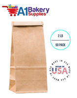 2LB Size Brown No Window Tin Tie Bags 50 PCS  Kraft  Bakery Bags with No Window Resealable Tin Tie Tab Lock Poly-Lined Bags Kraft Paper Bags for Cookies, Coffee