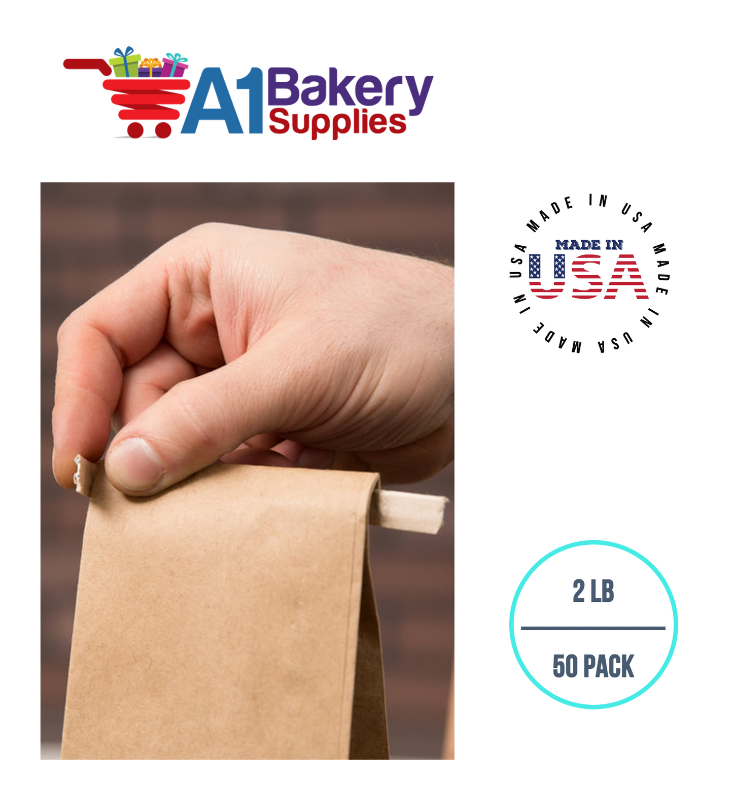 2LB Size Brown No Window Tin Tie Bags 50 PCS  Kraft  Bakery Bags with No Window Resealable Tin Tie Tab Lock Poly-Lined Bags Kraft Paper Bags for Cookies, Coffee